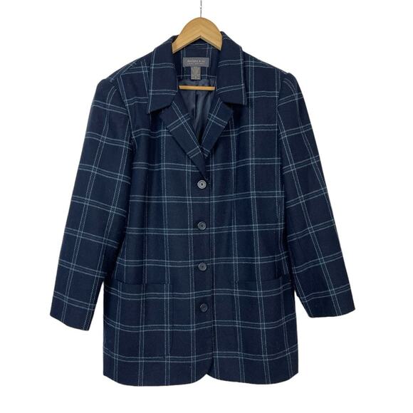 Academia Wool Blend Long Line Blazer 14 Plaid Preppy Oversized - Picture 1 of 12